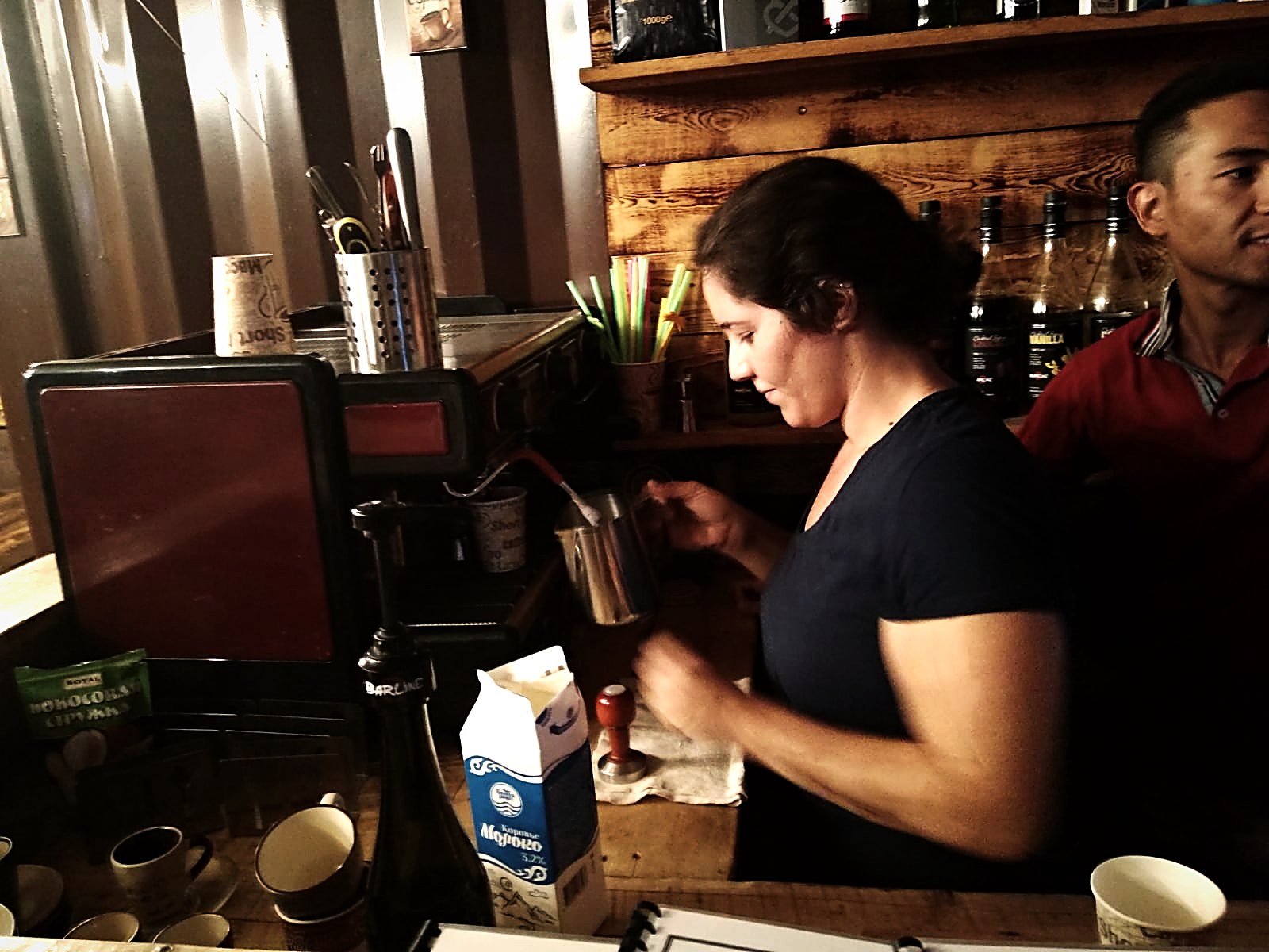 Daniel Sulimani steaming milk at the espresso bar